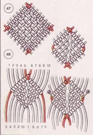 ромб из одинаковых диагональных брид макраме